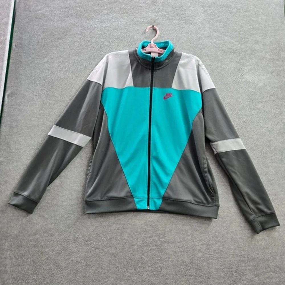 Nike Men Jacket L Teal Colorblock Polyester Track Jacket Logo Pockets‎ Full Zip